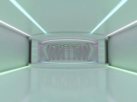 Simple empty room interior with lamps. 3D Stock Illustration