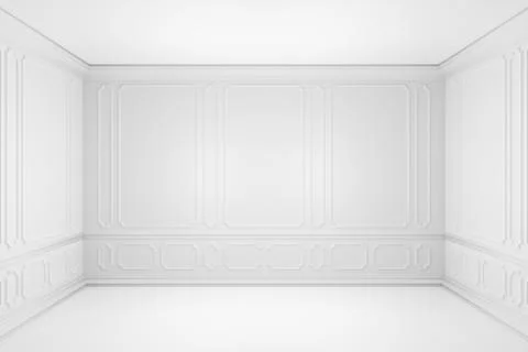 Simple empty white room with molding frames in classic style 스톡 일러스트