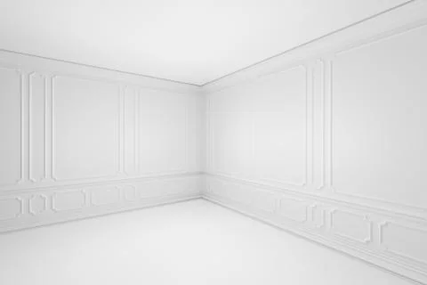 Simple empty white room with molding frames in classic style 스톡 일러스트