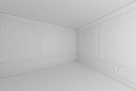 Simple empty white room with molding frames in classic style Illustrazione stock