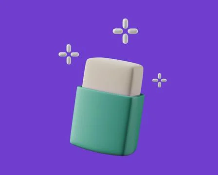 Simple eraser tool with magic stars 3d render illustration. 스톡 일러스트