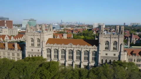 Simple Establishing Shot, University of Chicago College Campus. Skyline in Stock Footage