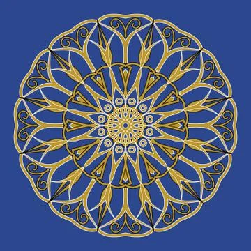 Simple ethnic circular pattern on blue backdrop Stock Illustration