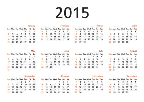 Simple european 2015 year vector calendar, template Stock Illustration