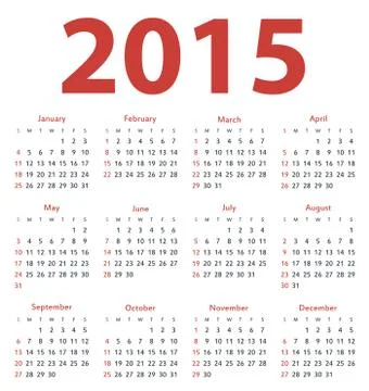 Simple european 2015 year vector calendar, template Stock Illustration