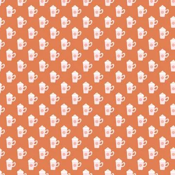 Simple Fall Pumpkin Spice Latte with Foam Seamless Pattern on Orange Background Stock Illustration