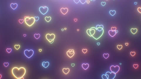 Simple Falling Neon Glow Hearts Rainbow Electric Fluorescent Lights Stock Footage 191873524