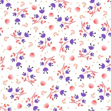 Simple feminine flower seamless pattern, vector illustration on white background Illustrazione stock