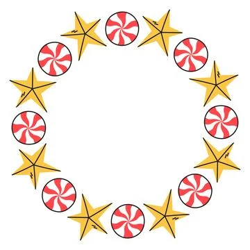 Simple festive round frame with Christmas decor lollipop and star. The simple Stock Illustration