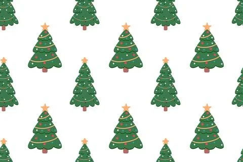 Simple festive seamless pattern with a Christmas tree. Hand-drawn. Happy ho.. Stock Illustration