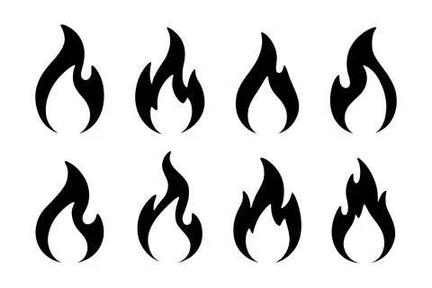 Simple Fire Silhouette Icon Set, Vector Illustration. Fire Flame Icon Collect Stock Illustration
