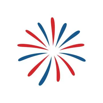 Simple firework icon. Red and blue explosion on a white background Illustrazione stock