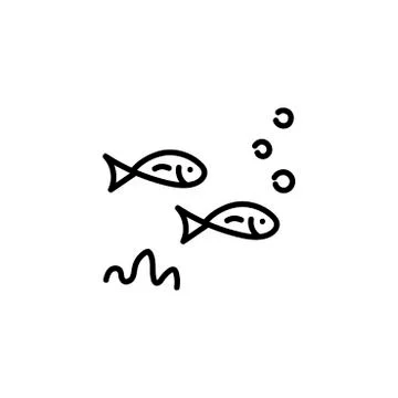 Simple fish . Hand drawn line icon . Outline of a fish concept isolated on a Stock Illustration