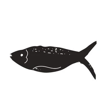 Simple fish. Sardine textured element. Salmon or anchovy silhouettes. Undersea Stock Illustration