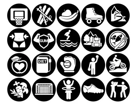 Simple fitness icons set. basic elements. Universal icons to use for web and  Illustrazione stock