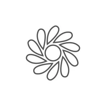 Simple flat 10eps vector illustration of a circular grey line art flower icon Stock Illustration