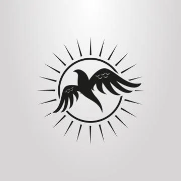 Simple flat art abstract bird icon on the background of the sun Stock Illustration