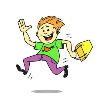 Simple flat art illustration of cartoon character running for shopping Stock Illustration
