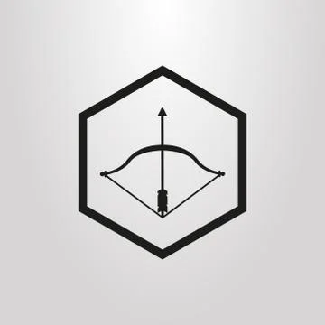 Simple flat art vector icon of a bow and arrow in a hexagon fram Stock Illustration