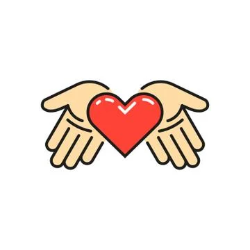 Simple flat art vector illustration of a heart in open palms Stock Illustration