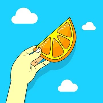 Simple flat art vector illustration of a hand with an orange Illustrazione stock
