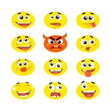 Simple flat art vector illustration set of emoticon smiles Stock Illustration