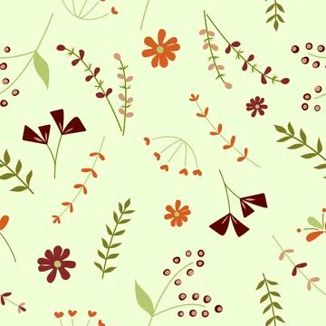 Simple flat autumn flower pattern. Seamless floral pattern on white backgro.. Stock Illustration
