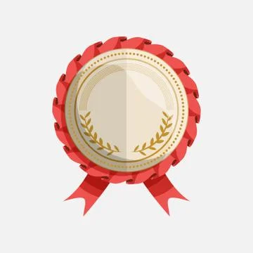 Simple flat badge with red ribbon. vector illustration Stock Illustration