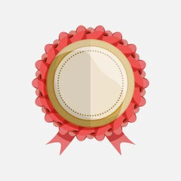 Simple flat badge with red ribbon. vector illustration Stock Illustration