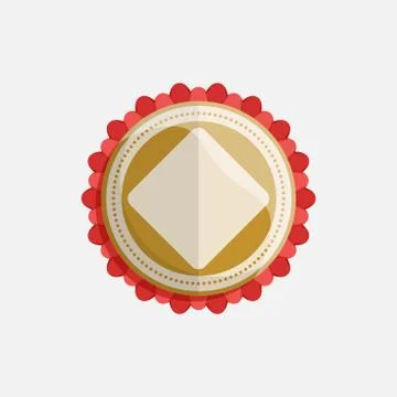 Simple flat badge with red ribbon. vector illustration 스톡 일러스트