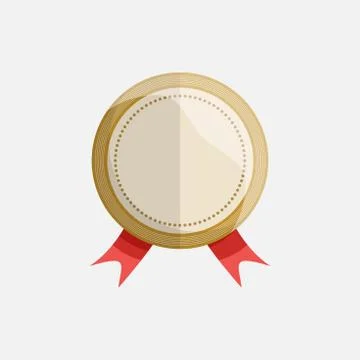 Simple flat badge with red ribbon. vector illustration Stock Illustration