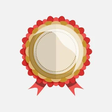 Simple flat badge with red ribbon. vector illustration Stock Illustration
