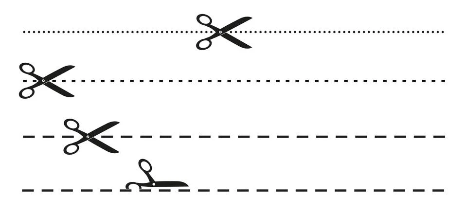 Simple flat black and white scissors and dotted or dashed perforation line icon Illustrazione stock
