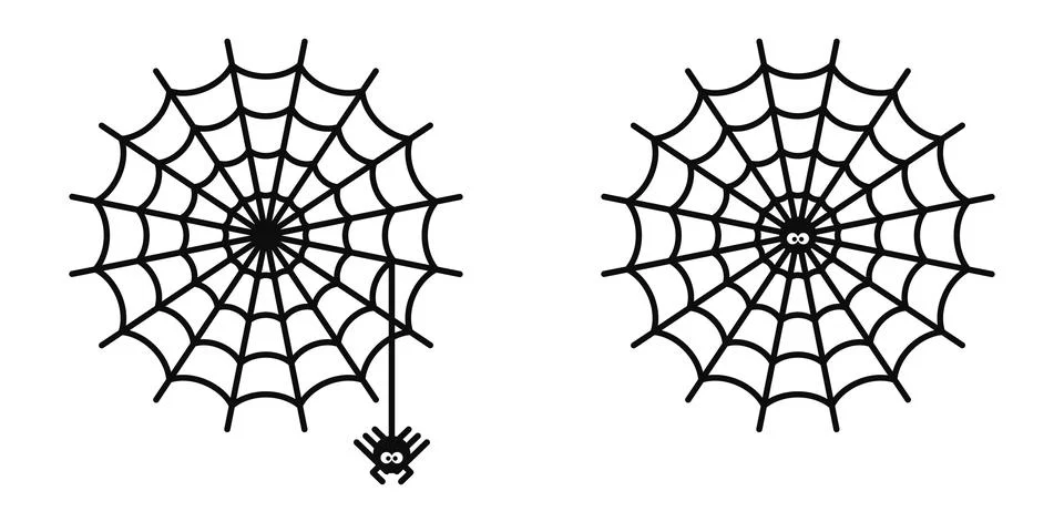 Simple Flat Black And White Abstract Spider Web And Spider Elements Vector Art Stock Illustration