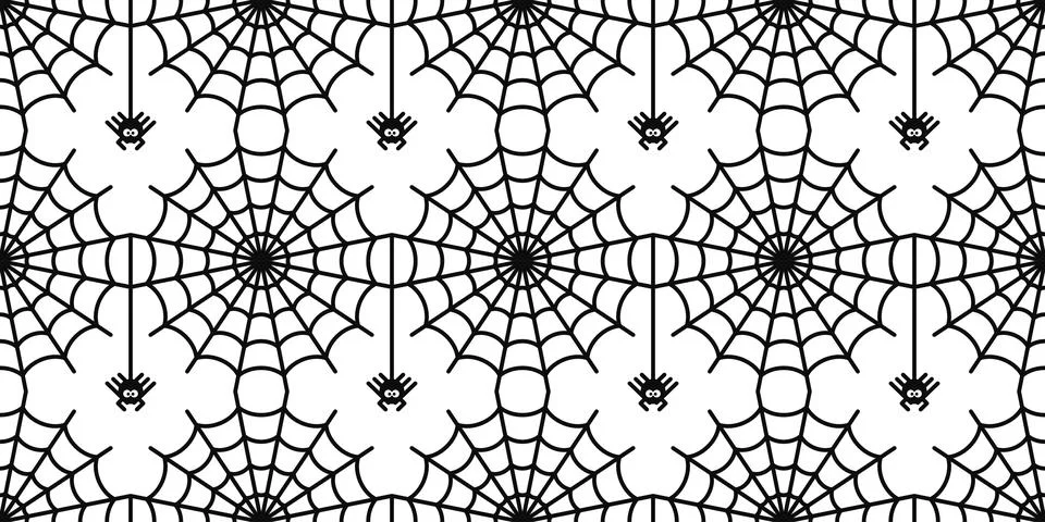 Simple Flat Black And White Seamless Abstract Spider Web And Spider Background Stock Illustration