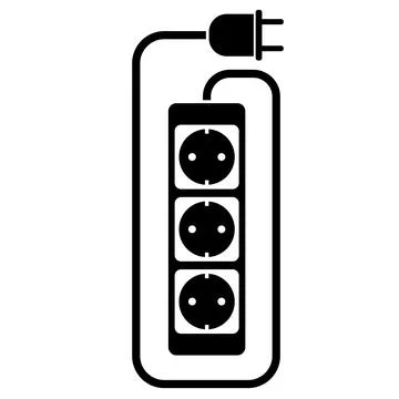Simple flat black and white electric extension cord or extension cable icon with 스톡 일러스트