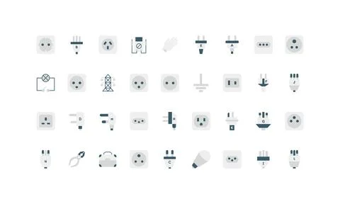 Simple Flat Black And White Power Socket Icons 스톡 일러스트