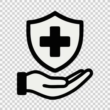 Simple Flat Black And White Shield Cross Symbol On Open Hand Graphic Stock Illustration