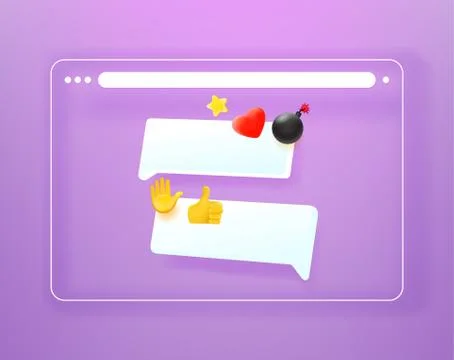 Simple flat browser window with chat bubbles template. 3d comic style editabl Stock Illustration