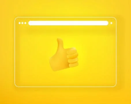 Simple flat browser window with thumbs up. 3d comic style editable vector ill Stock-Illustration