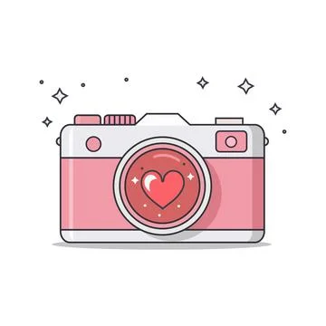 Simple Flat Camera and Heart with Sparkles Minimal Vector for Valentine Day Stock Illustration