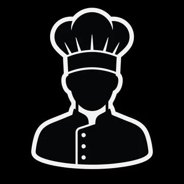Simple flat chef silhouette icon featuring cook with traditional hat and un.. Stock Illustration
