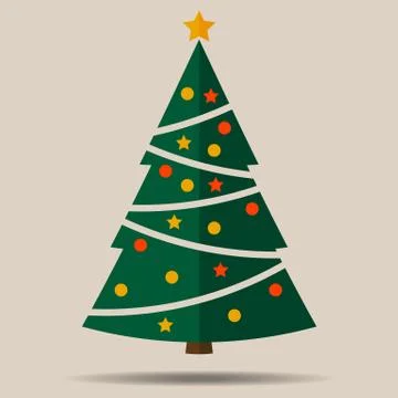 Simple flat christmas tree with christmas ornaments 스톡 일러스트