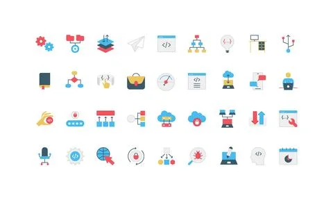 Simple Flat Coding and Programming Icons Stock Illustration