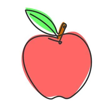 Simple flat color continuous one line drawing of an apple fruit. Vector Stock Illustration