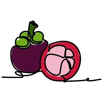Simple flat color continuous one line drawing of a sweet mangosteen fruit. Иллюстрация