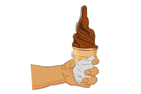 Simple Flat Color Hand Draw Sketch, Hand Holding Chocolate Ice Cream Cone, is Иллюстрация