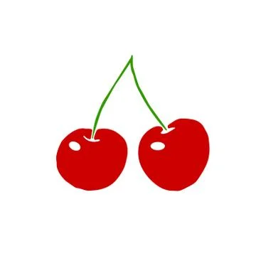 Simple flat color red cherry icon isolated on white background. Symbol summer イラスト素材