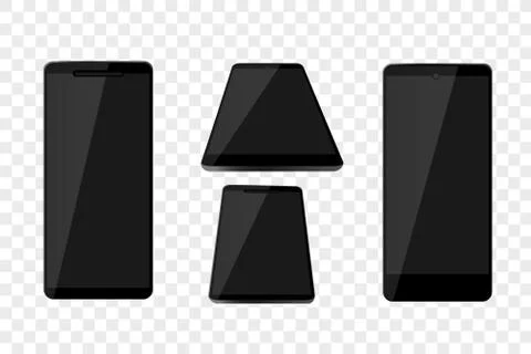 Simple Flat Color Shining Vector Modern Model 4 Black Smartphone, at Transpar Illustrazione stock