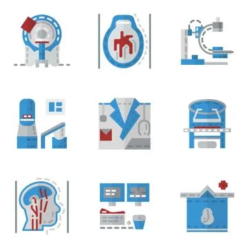 Simple flat color vector icons for MRI Stock Illustration